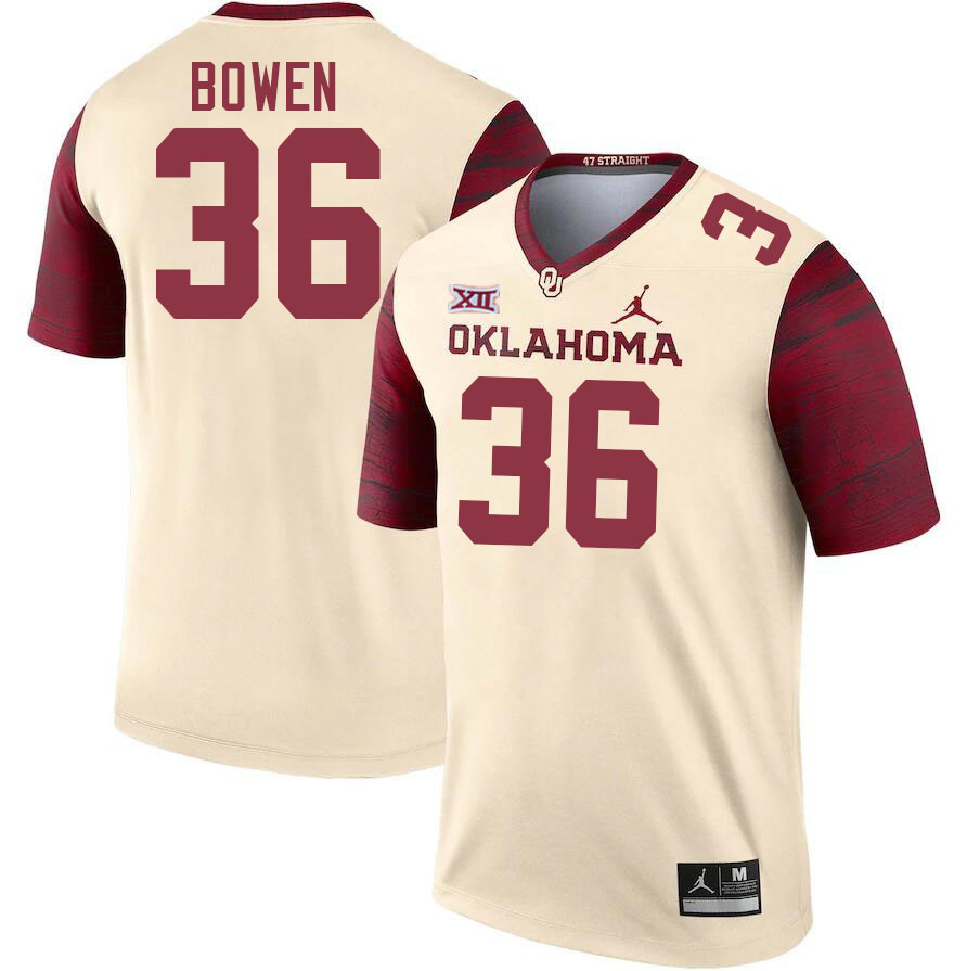 Men #36 Eli Bowen Oklahoma Sooners College Football Jerseys Stitched-Cream